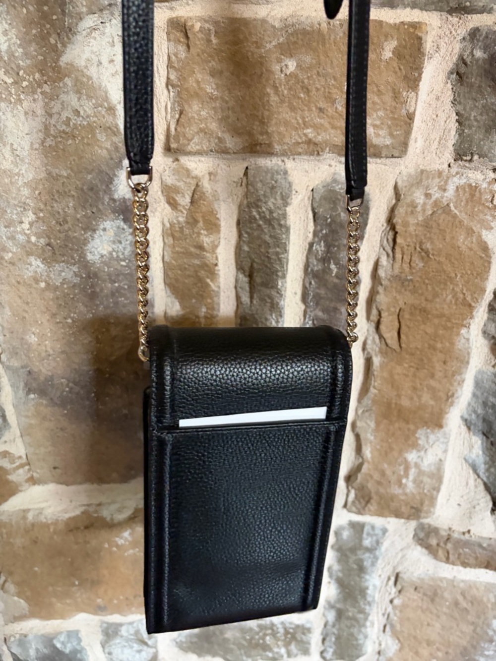 kate spade Black Pebbled Leather Crossbody Phone Bag with Gold Chain - Picture 4 of 9